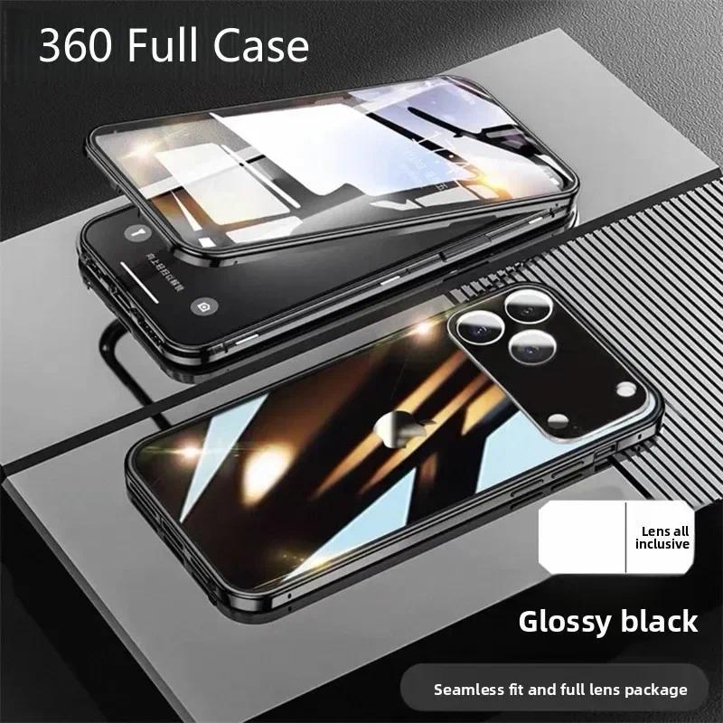 Khung kim loại 360° Tính khí 17 Pro Max 17Ari 16 15 14 Plus 13 12 Vỏ hấp phụ hai mặt