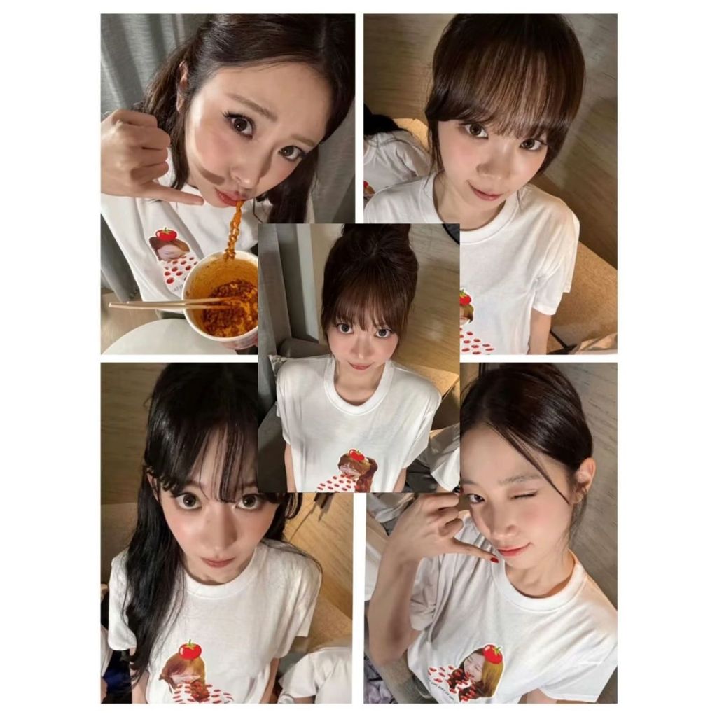 Kpop Lesserafim SAKURA KIM CHAEWON Cổ Tròn Cotton T Tay Ngắn Áo Nam / Nữ Cặp Đôi Áo Sơ Mi Ngắn