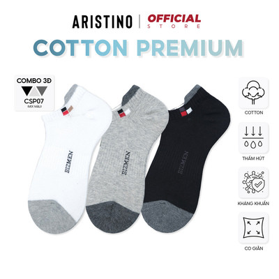 COMBO 3 Đôi Tất, Vớ nam ARISTINO Bizmen cổ ngắn phối màu mềm mịn khử mùi chống hôi - CSP07.CB3
