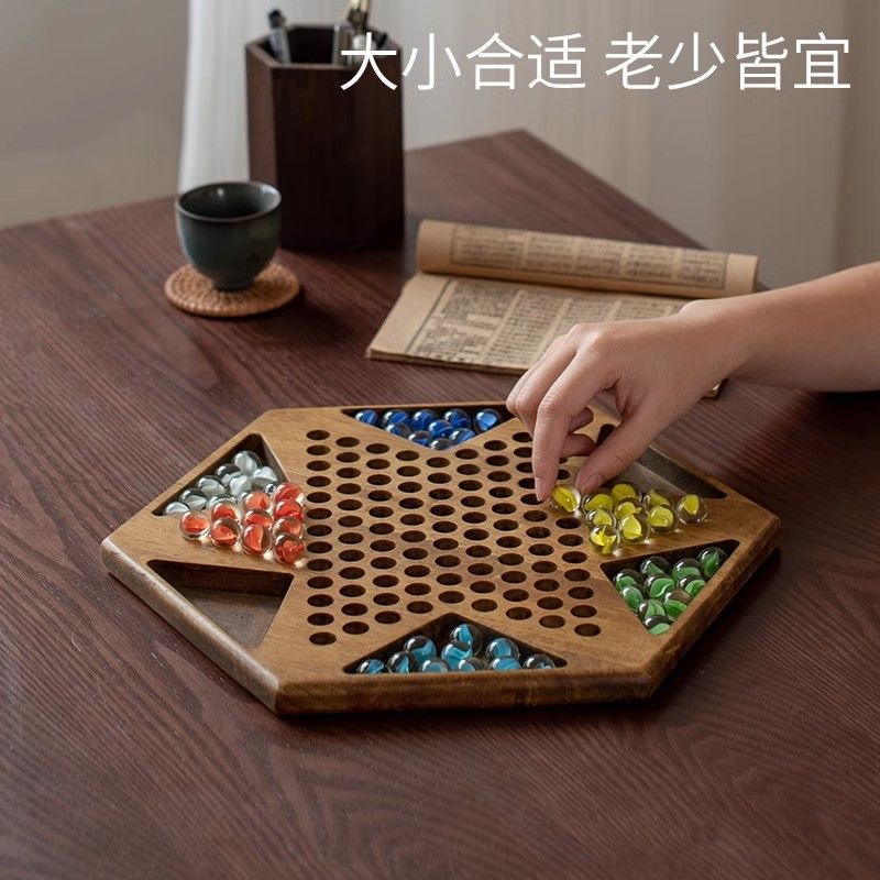Guochao Đá Cẩm Thạch Checkers Gốm Hạt Gỗ Hạt Cha Mẹ-Con Xếp Hình Người Lớn Trò Chơi Bàn Cao Cấp Phon