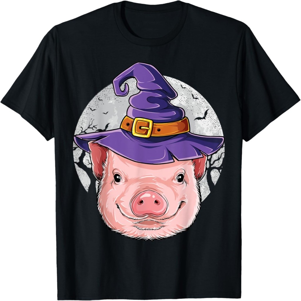 Áo thun Pig Witch Hat Funny Halloween Gif Wo Farm Animal Lover T-Shirt