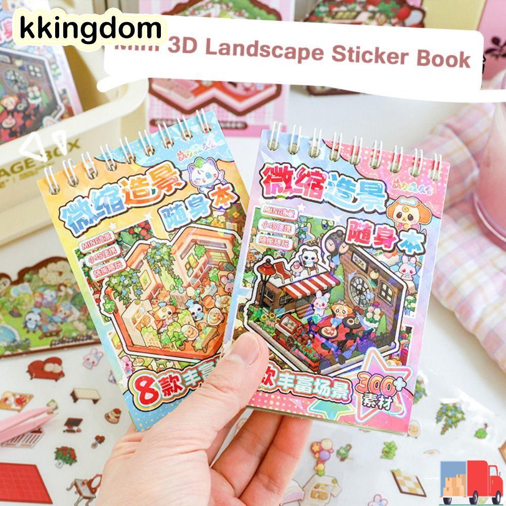 KKINGDOM Cabin Scene Pocket Sticker, Sách dán phong cảnh Mini hoạt hình DIY, Nhãn dán nhà thu nhỏ PE