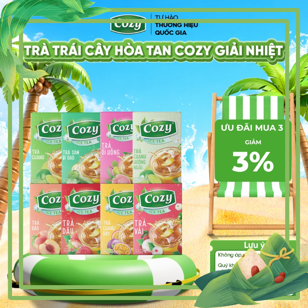 Trà Cozy Trà Đen Hòa Tan Các Vị Trái Cây Trà Đào, Gừng, Chanh, Vải, Dâu, Ổi hồng, Chanh dây, Sâm Bí 