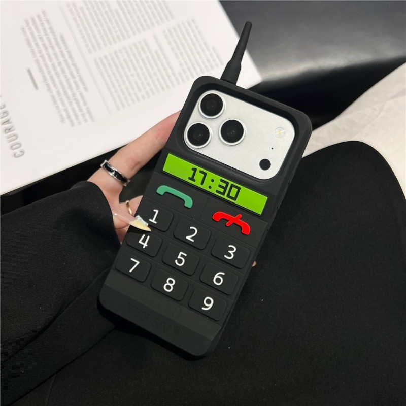 Ốp Điện Thoại Gạch Cho iPhone 17 16 15 14 13 Pro Max 12 promax 16 Plus Vintage Phong Cách Cũ Màu Đen