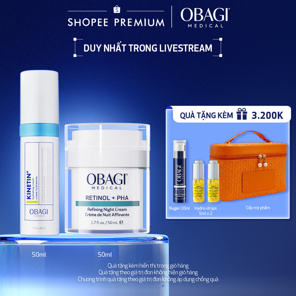 [Obagi-Lucie] Bộ đôiKem Dưỡng Đêm Obagi Retinol + PHA 50ml và Kem Dưỡng Dịu Da Kinetin+ Hydrating 50