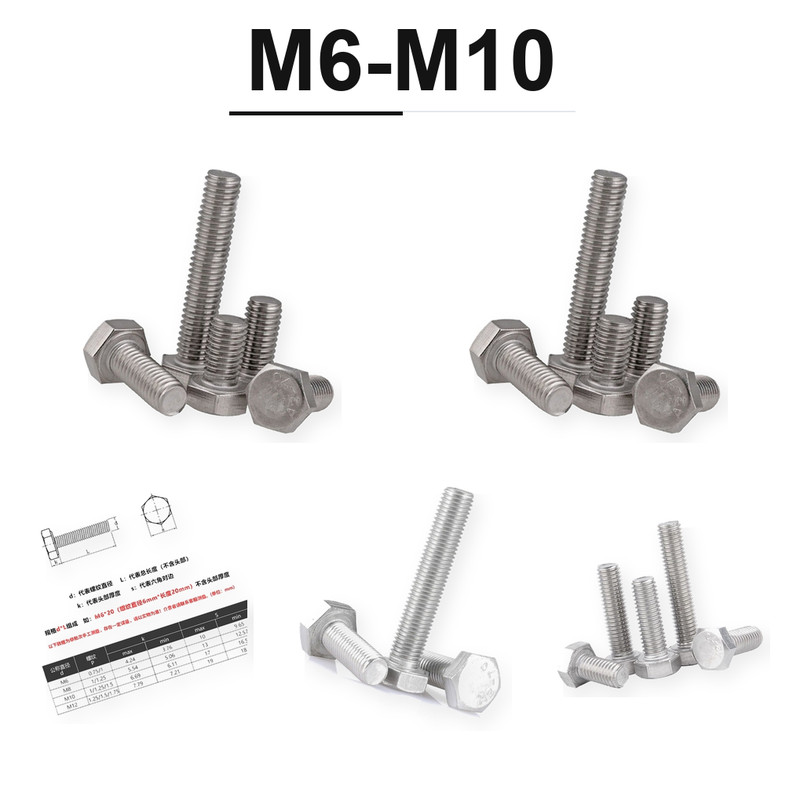 INOX 304 Bu lông lục giác ngoài ren mịn M6*0.75*10 M6*0.75*12 M6*0.75*16 M6*0.75*20 M6*0.75*25 M6*0.