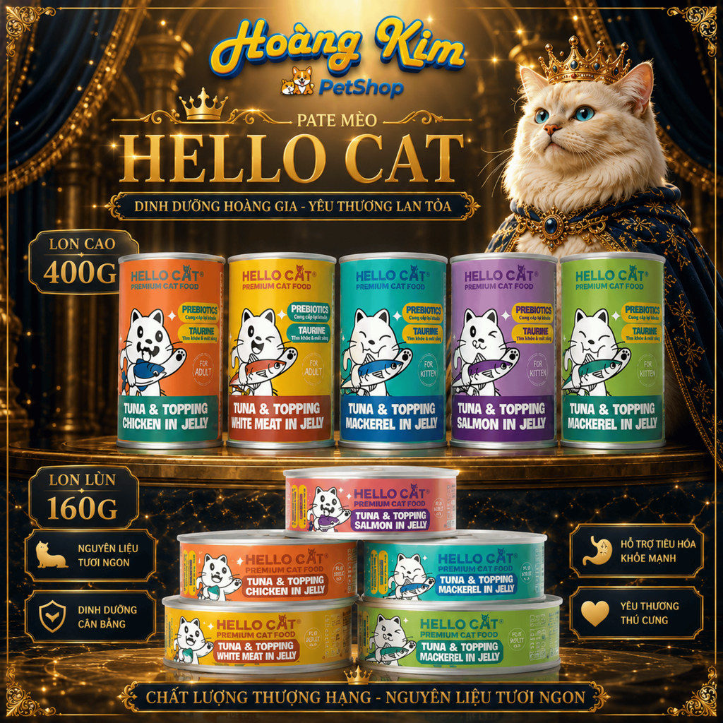 Pate Cho Mèo Hello Cat - Thức Ăn Cho Mèo Mọi Lứa Tuổi Trong Thạch Hello Cat Tuna 400g