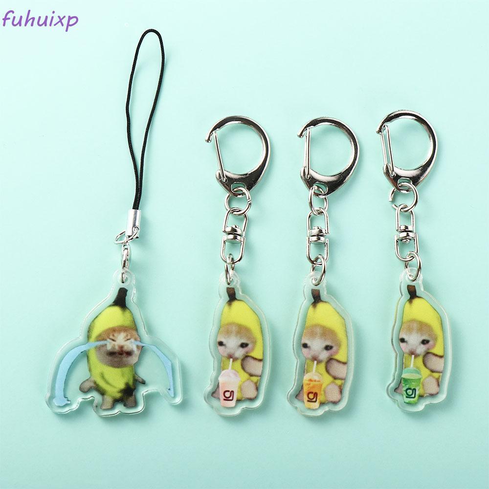 RAVEX Happy Banana Cat Móc khóa, Ba lô Banana Cat Charm Banana Cat Dây điện thoại di động, Móc chìa 