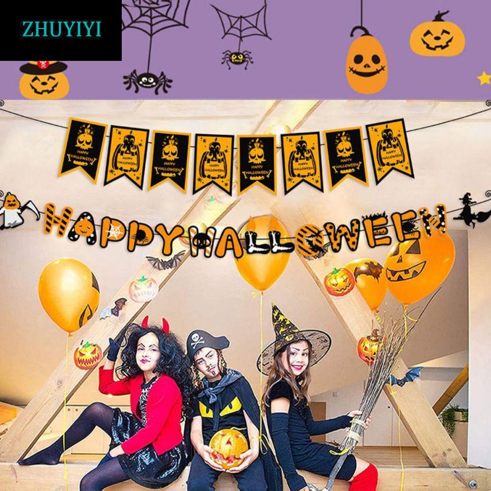 ZHUYIYI Halloween Skull Pulling Flag, Papper Eye / Ghost / Blood Halloween Treo Cờ, Chân Tay Đầu Lâu