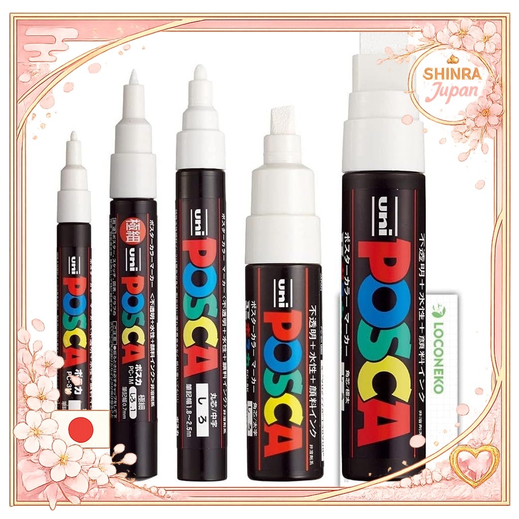《Direct From Japan》  Mitsubishi Pencil Water-Based Marker Posca White PC-1M 3M 5M 8K 17K Set of 5 Al