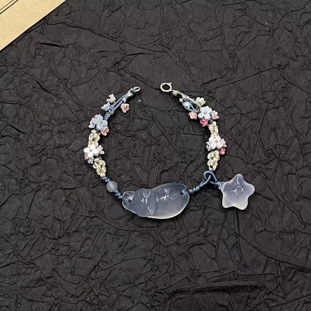 Preferred#「Lonely kitten」Lucky Cat Star Braided Rope Bracelet, Meteor Floral Handmade Bracelet, Hand