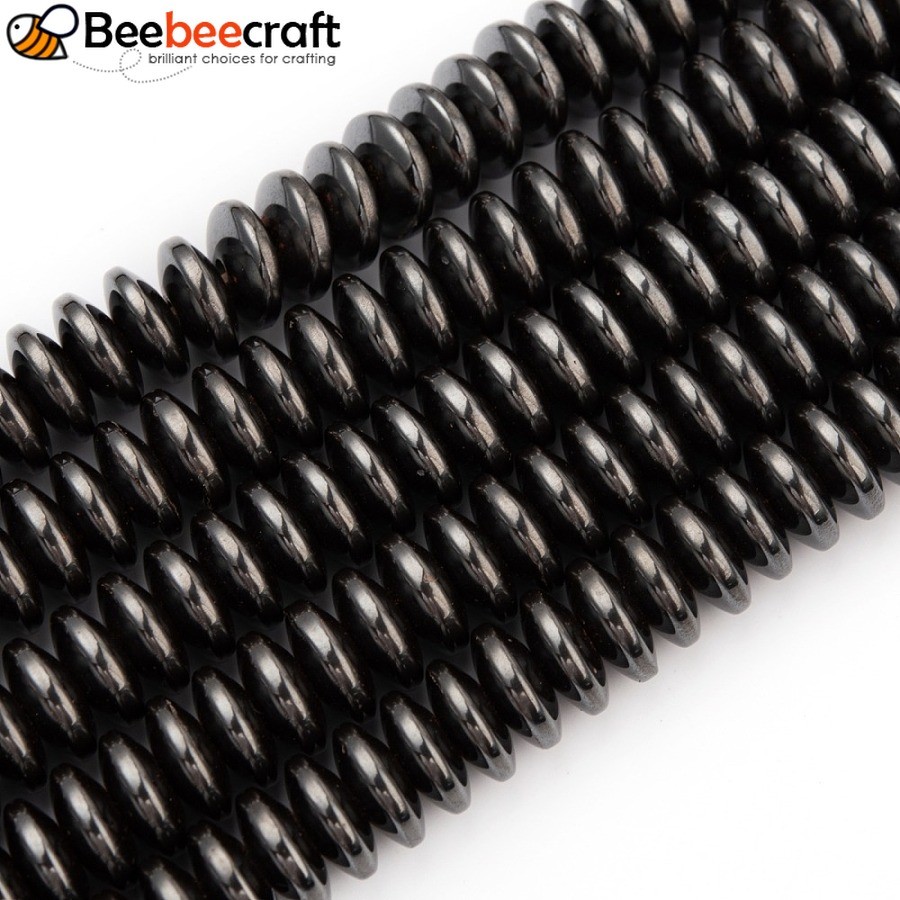 Dây 1 Hạt Không Hematite Dây Rondelle Đen 8x3-4mm Lỗ: 1mm 110-125 Cái / sợi 16,5 inch