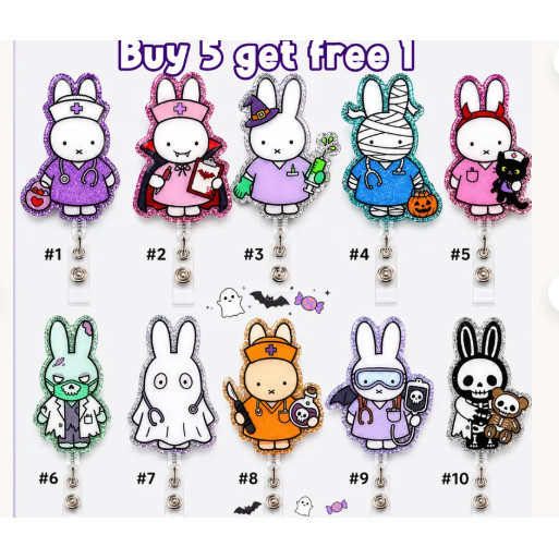 awaii Bunny HalloXween SXaker Badge Reel, Acrylic Medical ID Holder, Nurse Ophthalmologist Gift