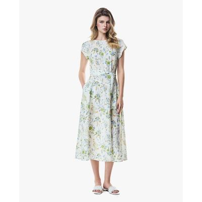 GIGI - Đầm midi cổ tròn tay ngắn in hoa thắt eo_G2102D262178-19