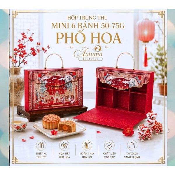 [SIÊU XINH] 1 Hộp Trung Thu Mini Cứng 6 bánh (50g-75g) - PHỐ HOA