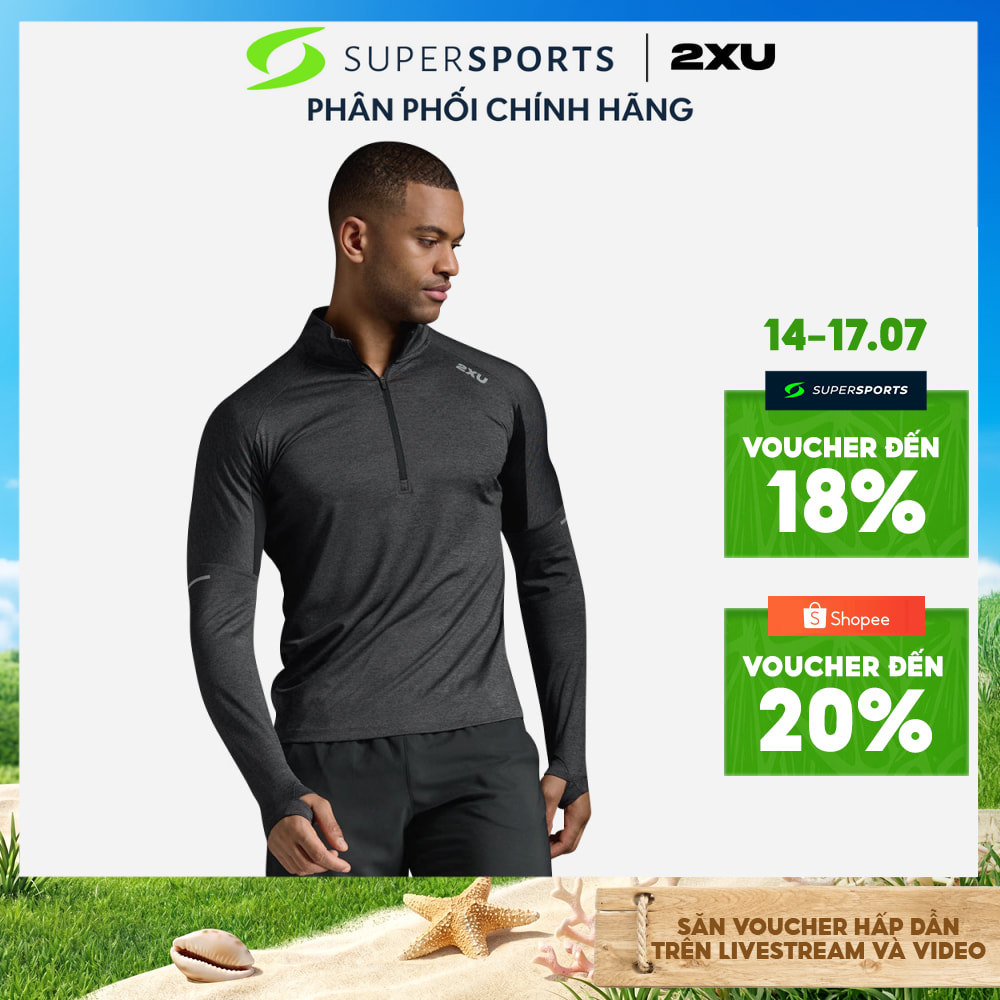 Áo Thun Tay Dài Nam 2XU Aero 1/2 Zip - Xám - MR7244a-BLK/SRF