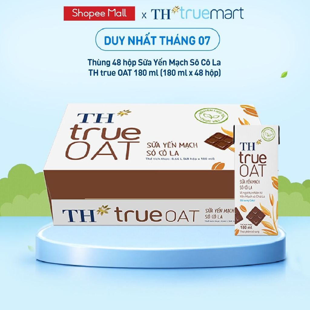 [LIVESTREAM] Thùng 48 hộp Sữa Yến Mạch Sô Cô La TH true OAT 180ml (180 ml x 48)