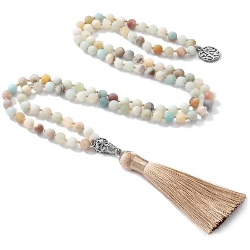 INBLUE 108 Mala Cầu Nguyện Hạt Quấn Vòng Cổ Với Tua Rua Dài Vòng Cổ Boho Dành Cho Nữ Vòng Tay Hạt Vớ