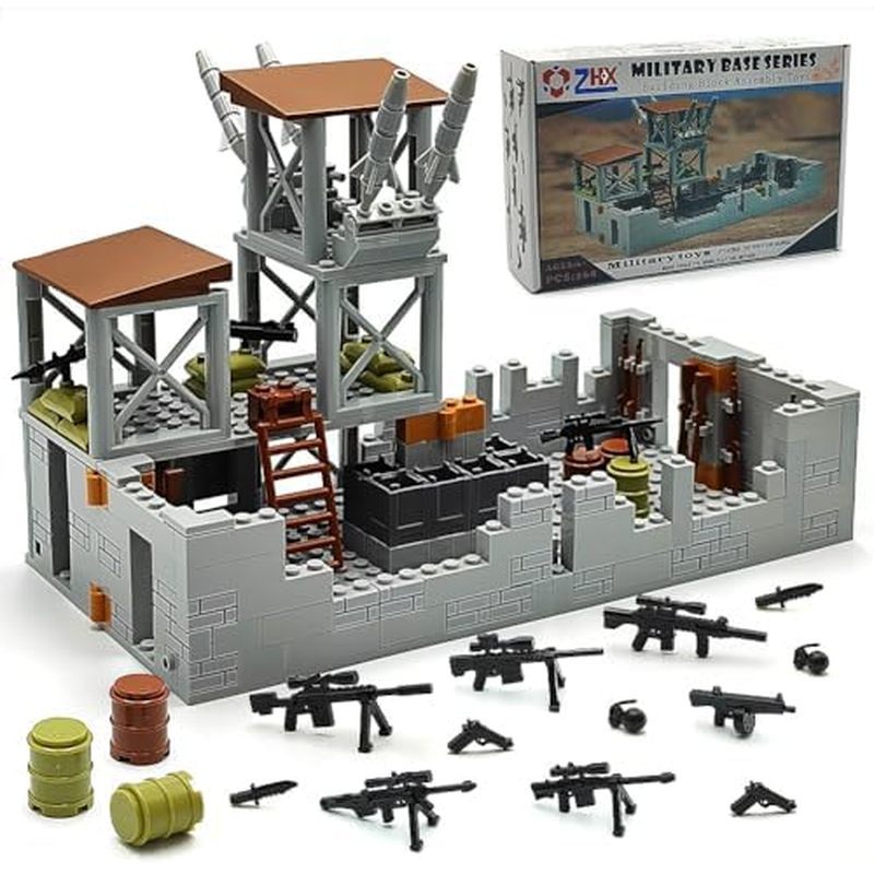 ZHX Military Base Building Brick Set for Army Minifigure War Accessories, Defence Base Guard Tower G