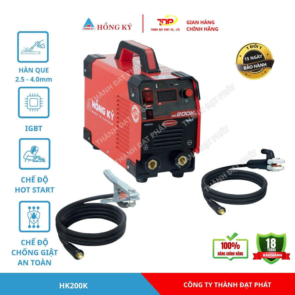 Máy hàn que chống giật Hồng Ký Eco HK200K | Công nghệ IGBT, Hàn que 2.6-4.0, Hàn que 3.2 liên tục, C