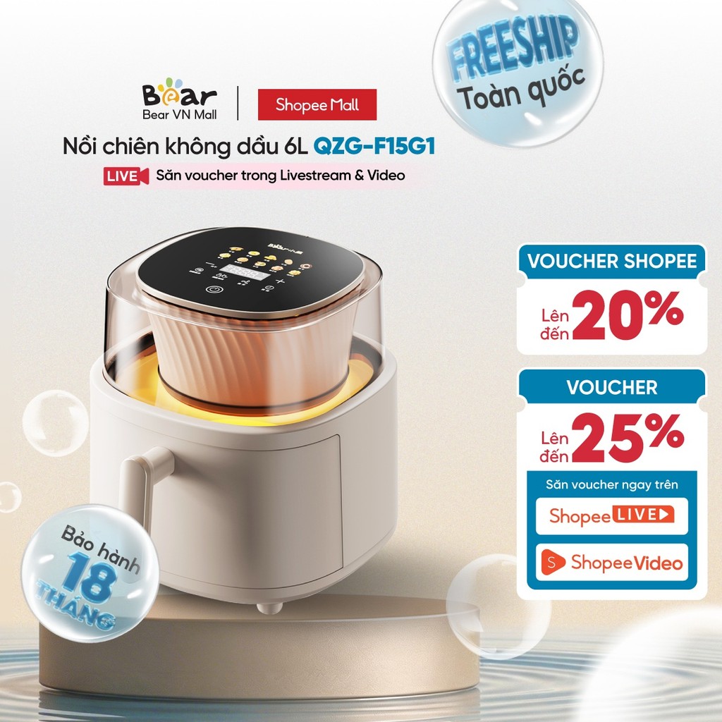 Nồi Chiên Không Dầu 6L Bear QZG-F15G1 - Hàng Chính Hãng