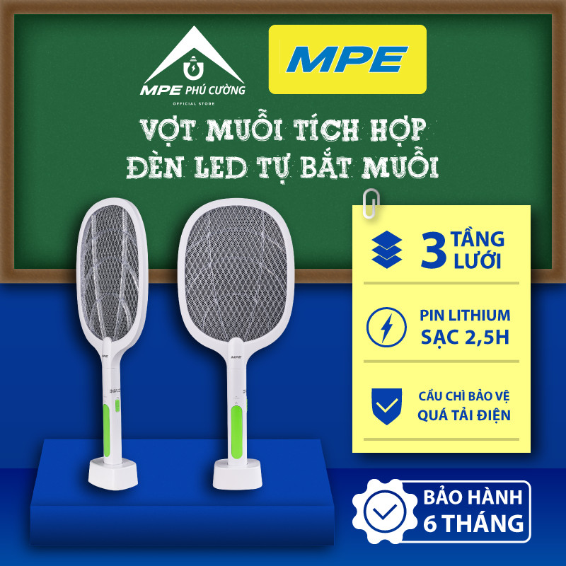 (CHÍNH HÃNG) MPE - Vợt muỗi thông minh 3 tầng lưới có đèn LED tự bắt muỗi Chính hãng MPE Phú Cường