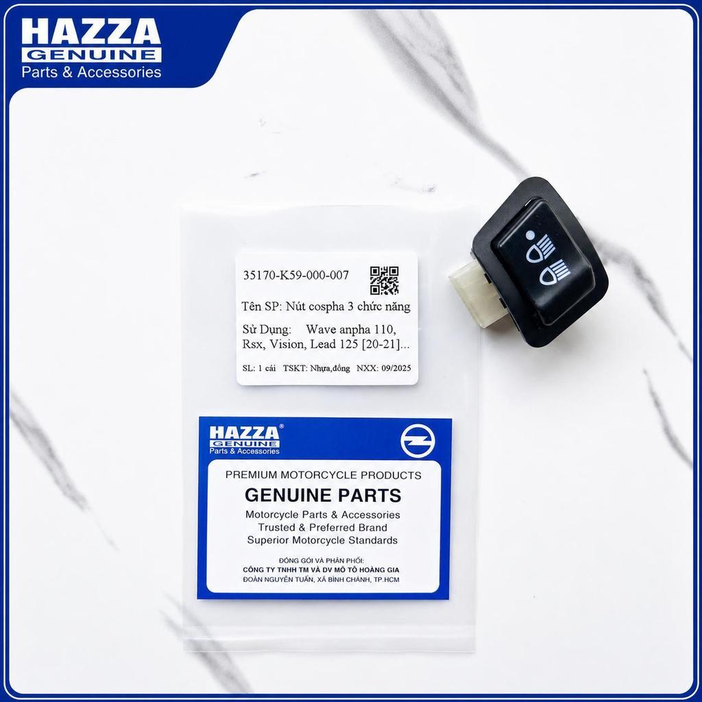 Nút Công Tắc Tắt Đèn Xe Máy HAZZA Icon Khắc Chìm Dùng Cho Vision, Lead Halogen, RSX, Wave Alpha, Wav