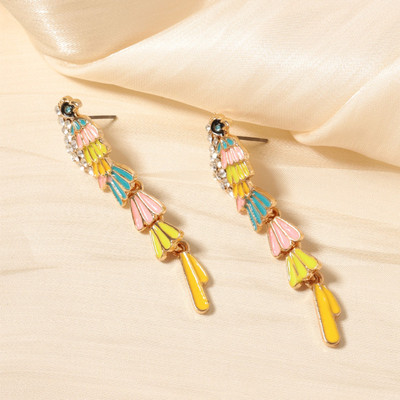 Pinkdudu Vẹt Đá Thả Bông Tai Men Nhiều Màu Sắc Dài Dài Dangles Dễ Thương Hợp Thời Trang Hợp Kim Chim Trang Sức Cho Nữ PD2589