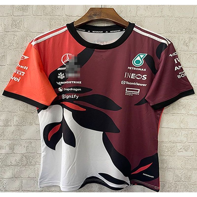 Suitable for F1 racing short-sleeve shirts, moisture-wicking, Russell, AMG letter printed T-shirt