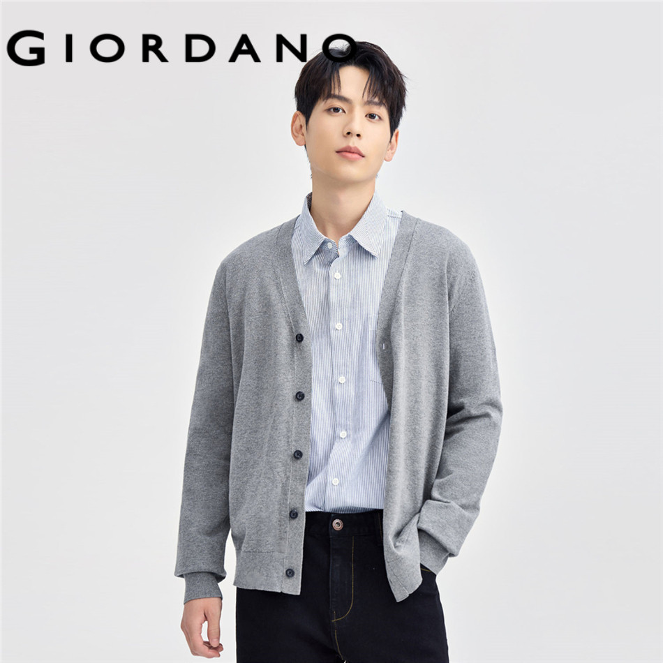 GIORDANO MEN Combed cotton v-neck cardigan 13056668