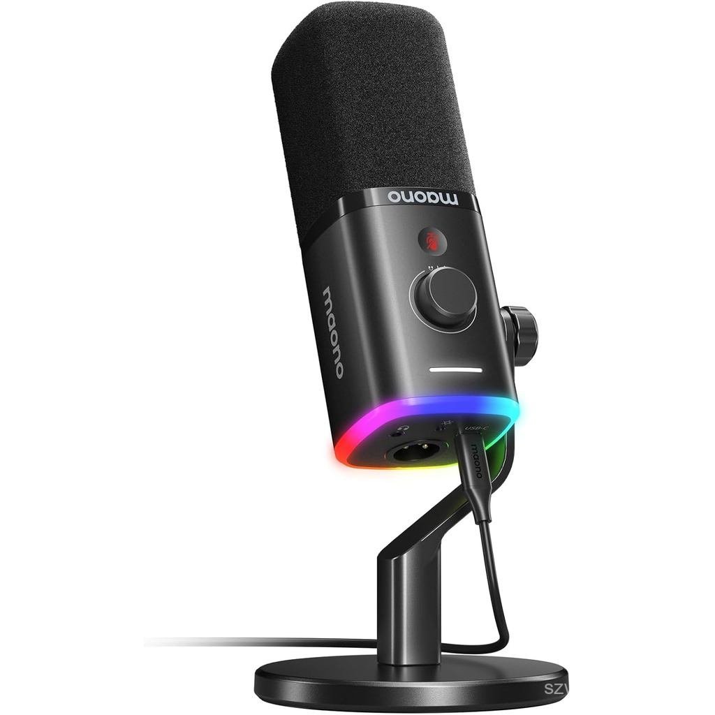 Micrô động MAONO USB / XLR để phát trực tuyến chơi game, Micrô PC máy tính có phần mềm-RGB, Nút tắt 
