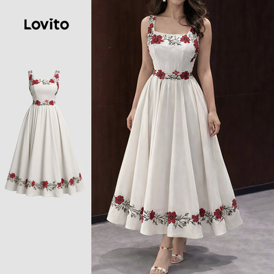 Đầm nữ Lovito trắng xuân hè hoa ôm eo Boho LK6AD088