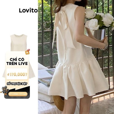 (Phong cách thường ngày)Lovito Váy suông đơn giản viền bèo nhún nơ phía sau dành cho nữ L109MD174