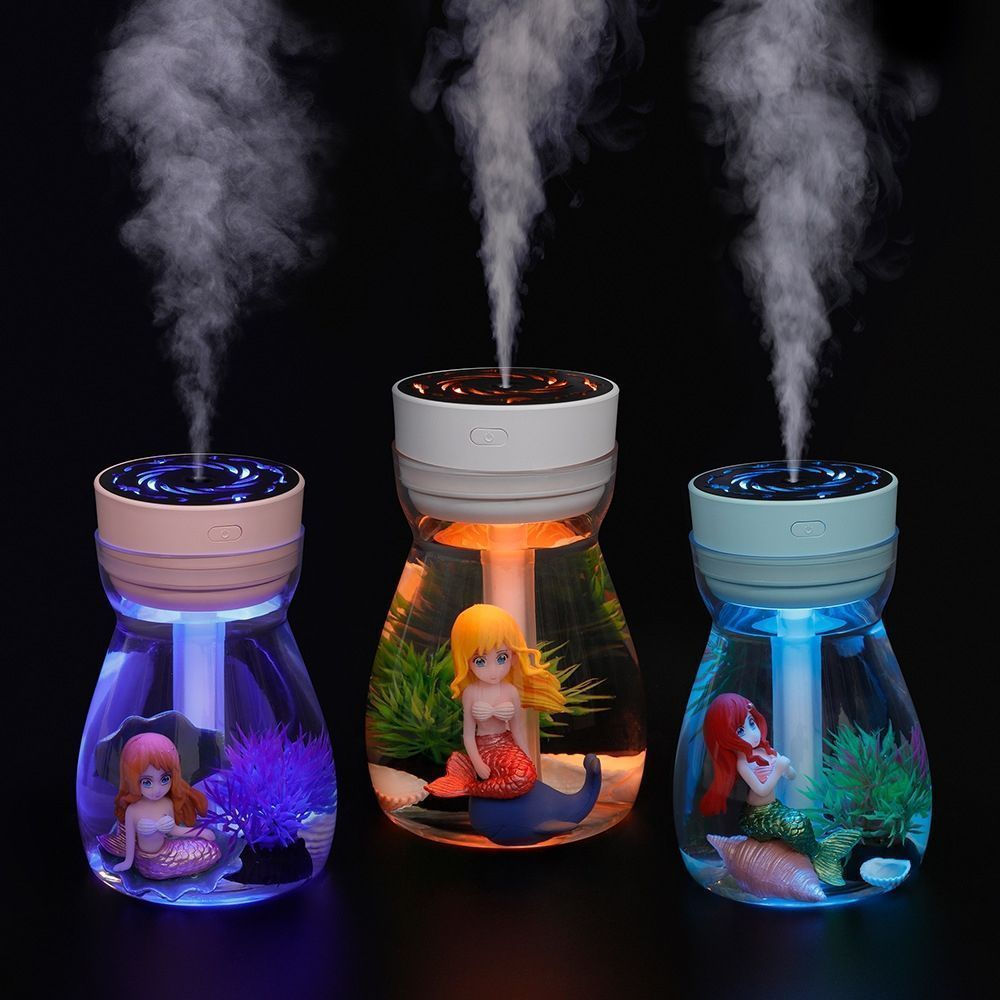 New Silent Car-Mounted Spray Light usb Seven Mermaids Mini Humidifier Desktop Aromatherapy Moisturiz