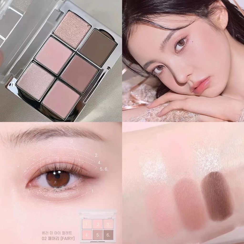 2aN Hàn Quốc 6 Màu Phấn Mắt Bảng Màu Mát Tông Màu Xám Hồng Nâu Matte Shimmer Tự Nhiên Makeu