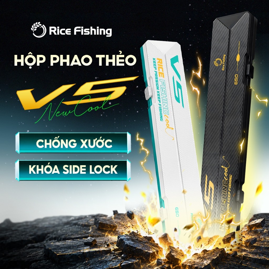 Hộp Đựng Phao Hộp Thẻo V5 Rice Fishing ABS vân nhám CARBON chuyên câu đài câu đơn