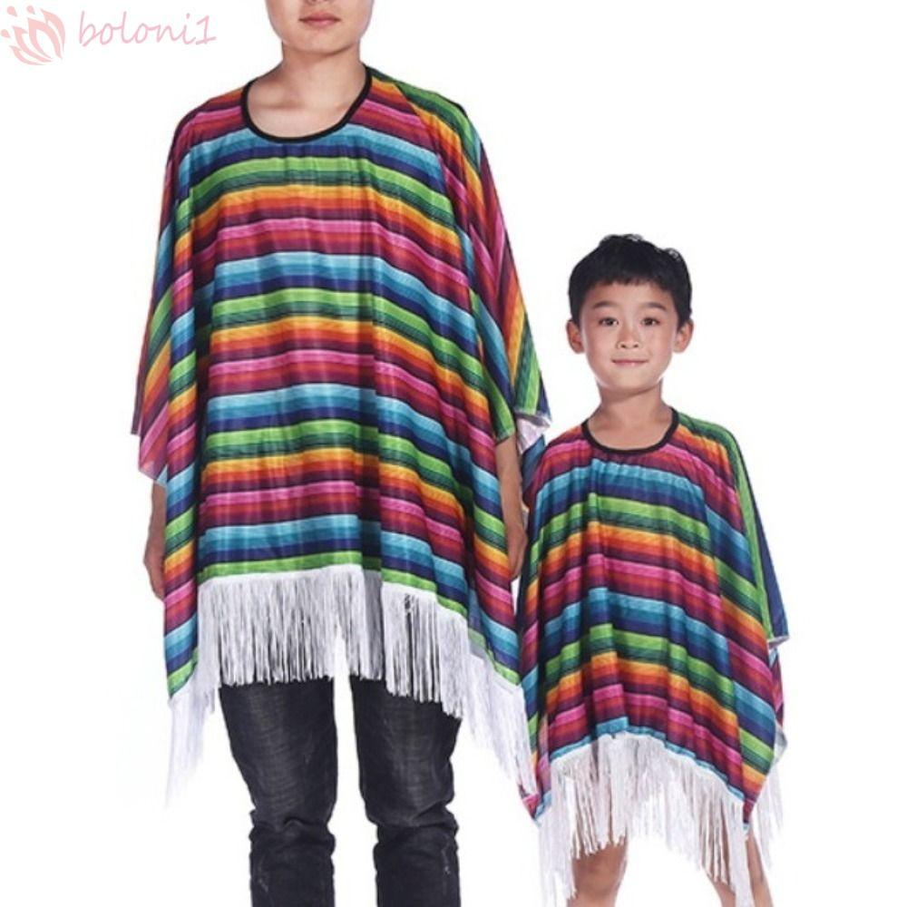 [COD] Trang Phục Mexico, Áo Nơ Phong Cách Mexico Sọc Cầu Vồng Halloween, Đạo Cụ Cosplay Mặc Quần Áo 