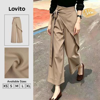 (New Arrival) Lovito Quần kaki nữ mùa xuân/hè thiết kế thanh lịch dây đeo dáng bất đối xứng PTK8P2D777
