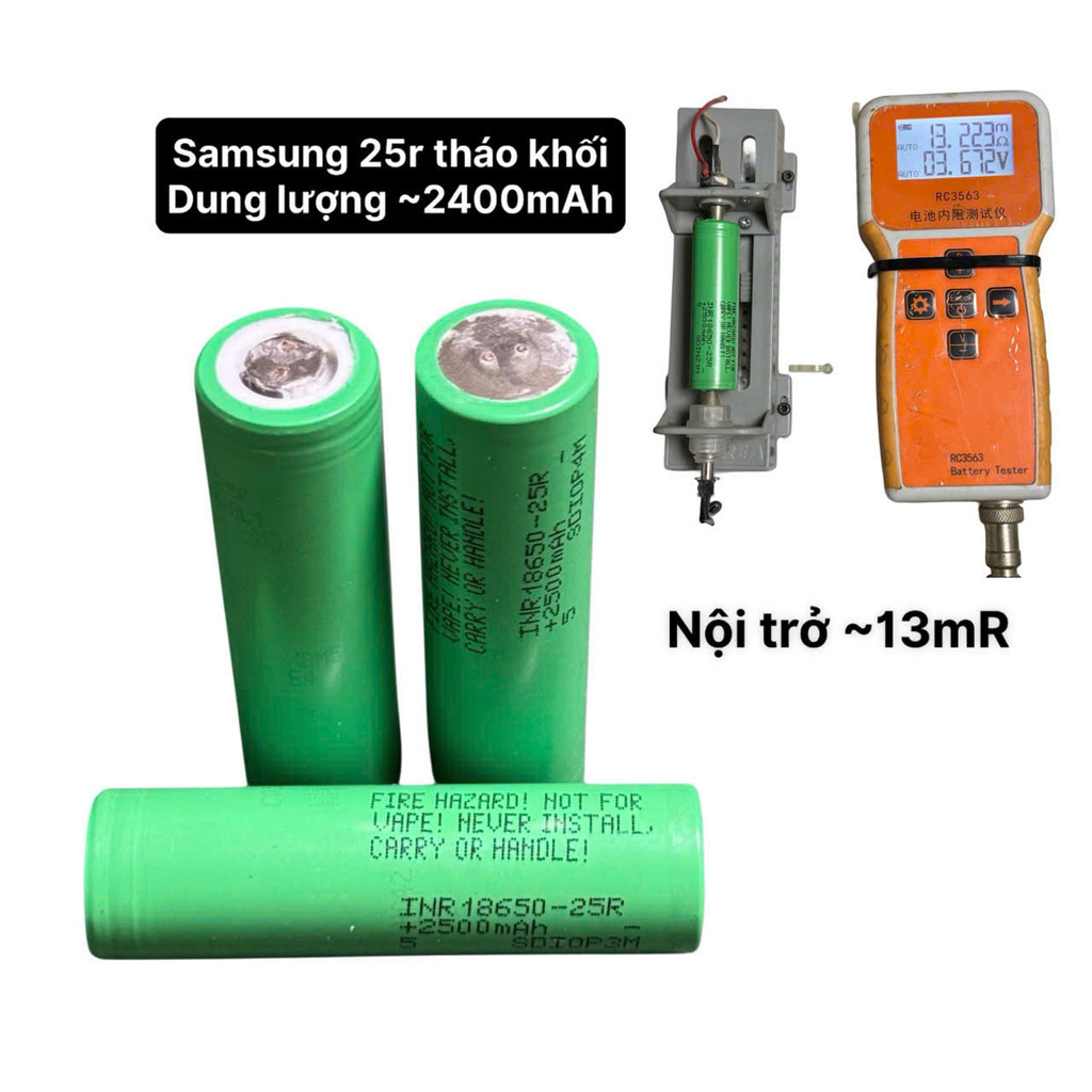 CELL PIN SAMSUNG 25R 18650 - 25R DÒNG XẢ 20A tức thời 30A- pin Tháo Khối new