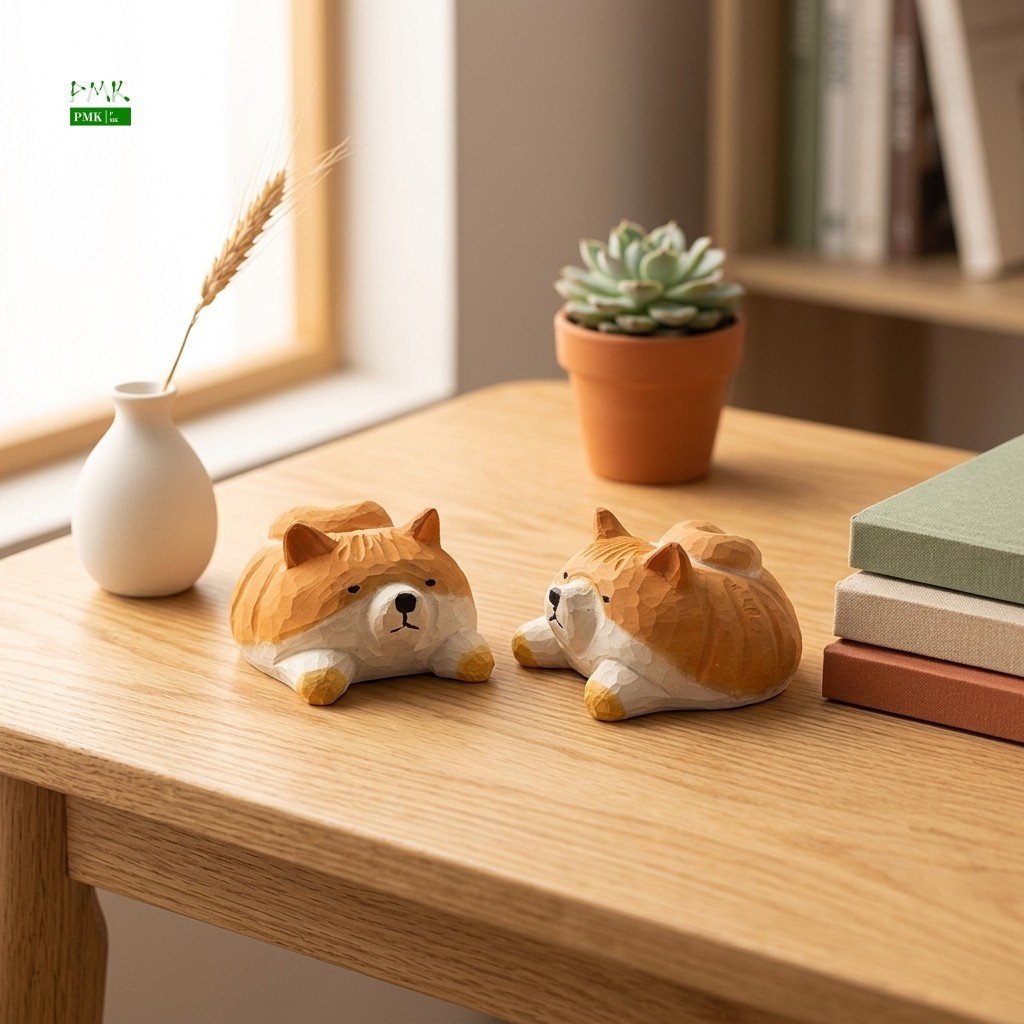 Tay Khắc Chó Corgi Điêu Khắc Bằng Gỗ Tượng Để Bàn Trang Trí Nhà