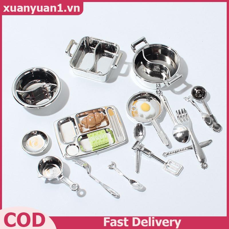 XUAN 1 / 12 Nhà Búp Bê Mô Phỏng Nồi Canh Nhà Búp Bê Mini Lẩu Bộ Đồ Ăn Búp Bê Nhà Bếp Phụ Kiện Nấu Ăn
