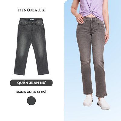  Quần Jean Nữ Cao Cấp Dáng Suông Màu Xám Chất Cotton Co Giãn Thoải Mái NINOMAXX 2208063