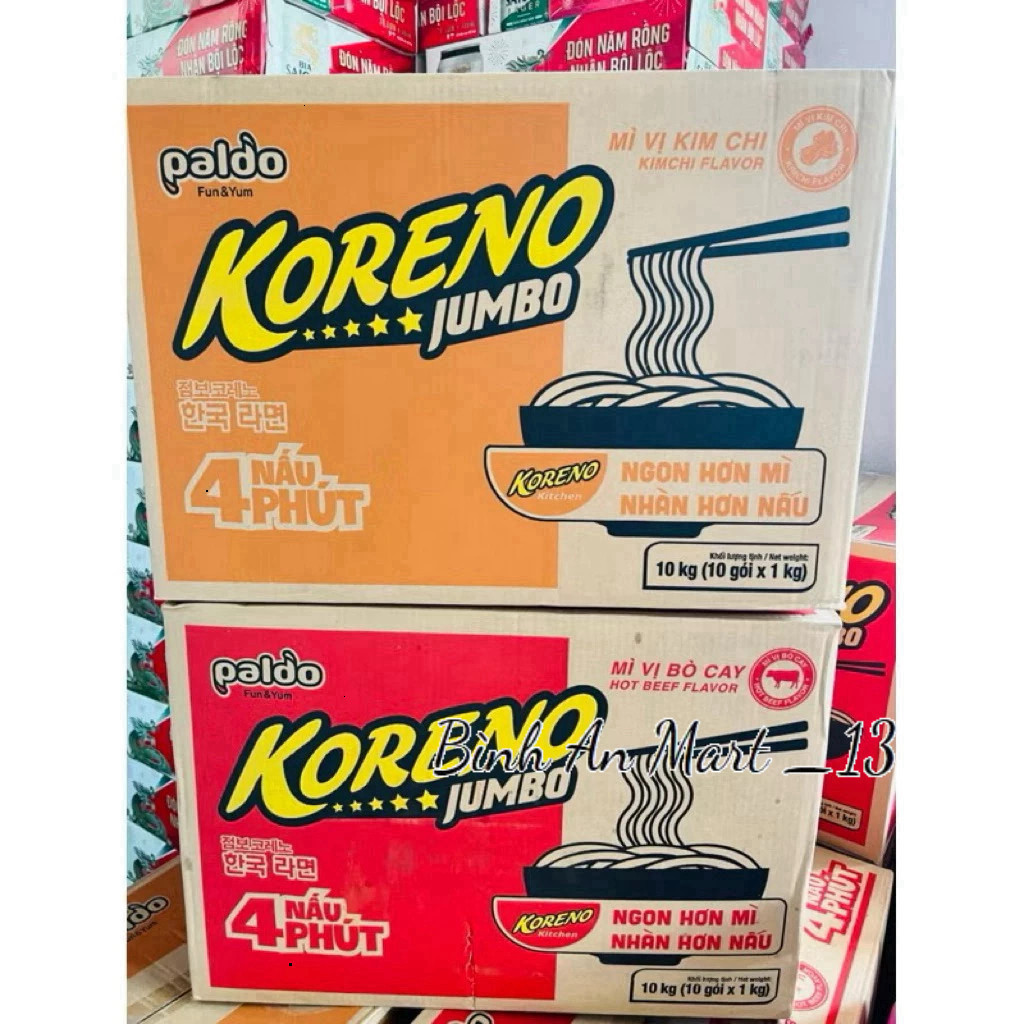 Thùng Mì KORENO JUMBO ( thùng 100 gói ) các vị Kim chi , Bò Cay.Date mới.NPP mỳ koreno