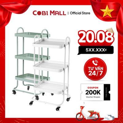 Kệ Đựng Đồ Đa Năng Nhỏ 3 tầng Có Bánh Xe Gardenia Không Gỉ, Bền, Tiện Lợi - Cobi home