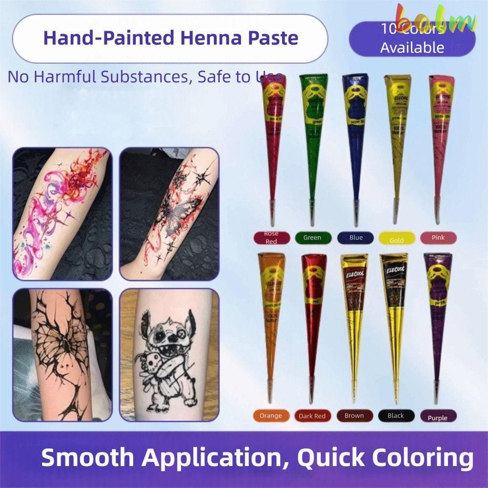 BALM Henna Paste Cone, Kem xăm Henna nâu đen bán vĩnh viễn, Kem xăm Henna Tạm thời Dễ sử dụng Mehndi