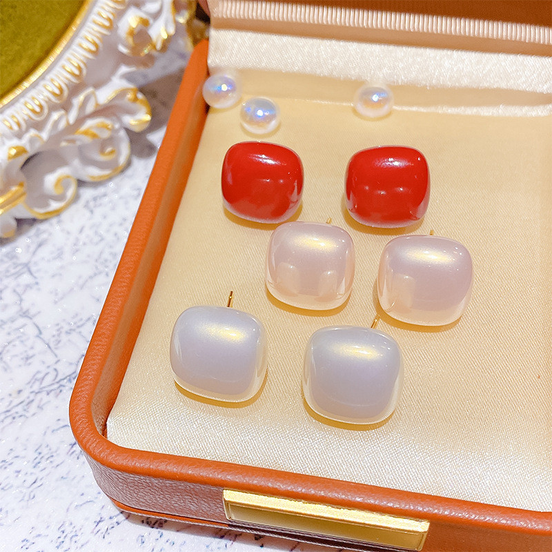 Bạc 925 Kim Thanh Lịch Khối Ngọc Trai Hình Học Bông Tai Nhỏ