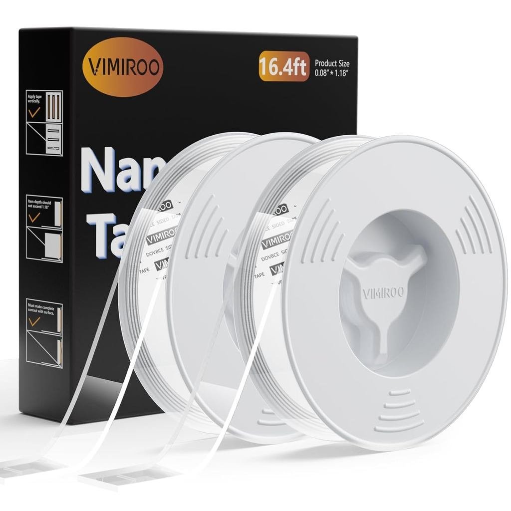 vimiroo 2 Pack Double Sided Tape Heavy Duty, Extra Large 16.4FT Nano Double Sided Mounting Tape, Tra