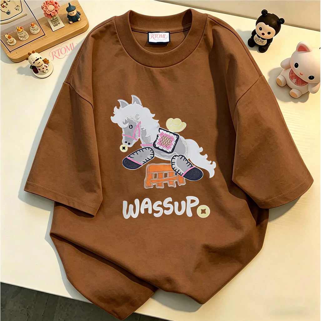 COD✅ (Hồ Chí Minh)RTOML áo thun taobao áo thun gia đình áo thun cổ tròn Hình ảnh ngựa phong cách quố