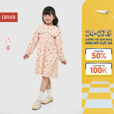Váy liền bé gái CANIFA dài tay dáng babydoll họa tiết hoa nhí 1DS25C019