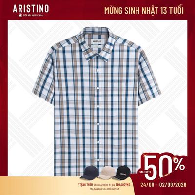 Áo Sơ Mi Ngắn Tay Nam Công Sở Cao Cấp Aristino Perfect Fit Họa Tiết Kẻ sang trọng ASS417SAH2